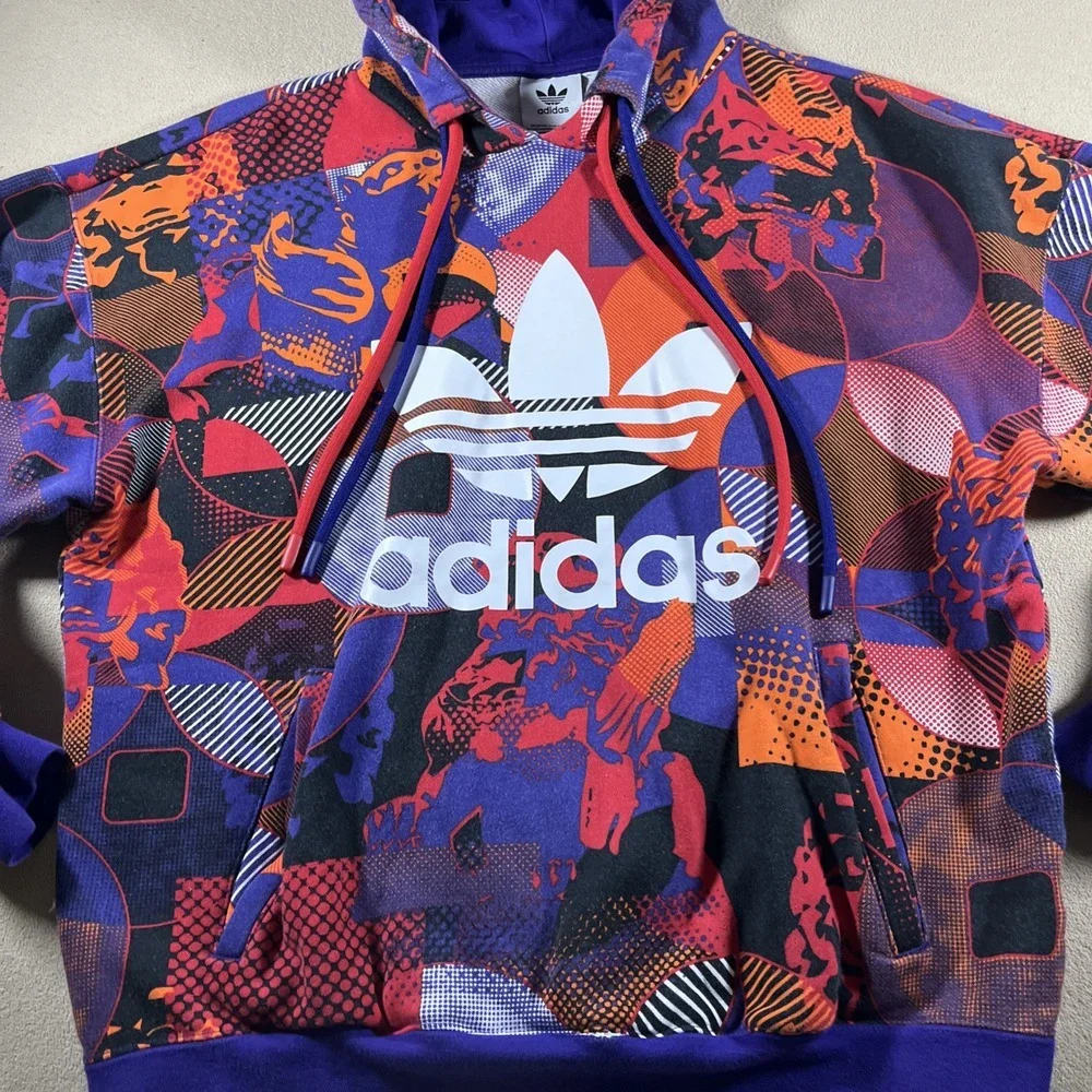 Adidas CNY Hoodie Men Small Geometric Purple Orange GN5448 Streetwear
